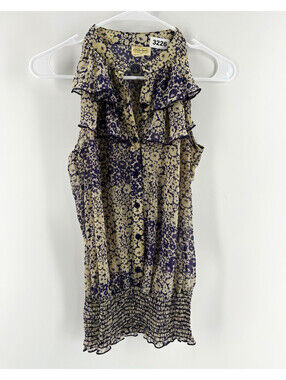 Pretty Good Women’s Sleeveless Mock Neck Floral Chiffon Blouse Ruffle S